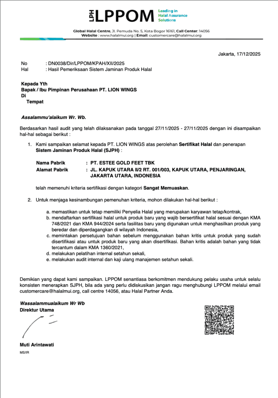 Halal Product Assurance System LPPOM MUI Inspection Report